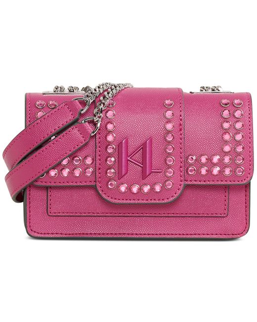 Karl Lagerfeld Pink Corrine Embellished Leather Shoulder Bag
