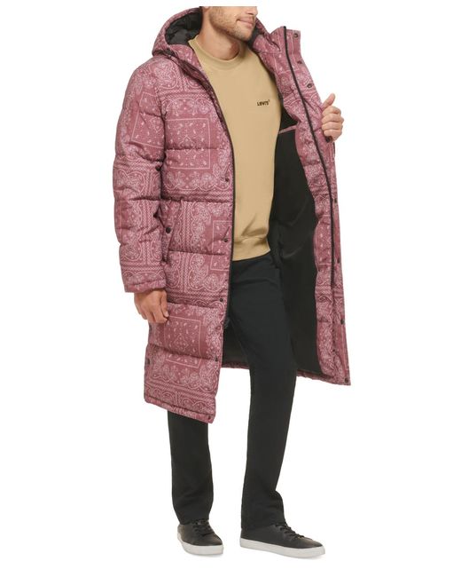 Levi's Red Quilted Extra Long Parka Jacket for men