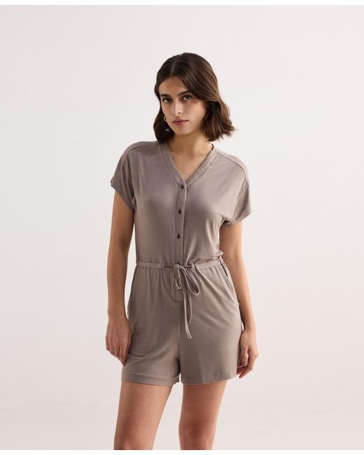 REISTOR Natural V Neck Drawstring Knit Romper