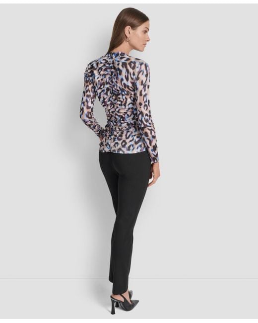 DKNY Multicolor Printed V-neck Ruched Top