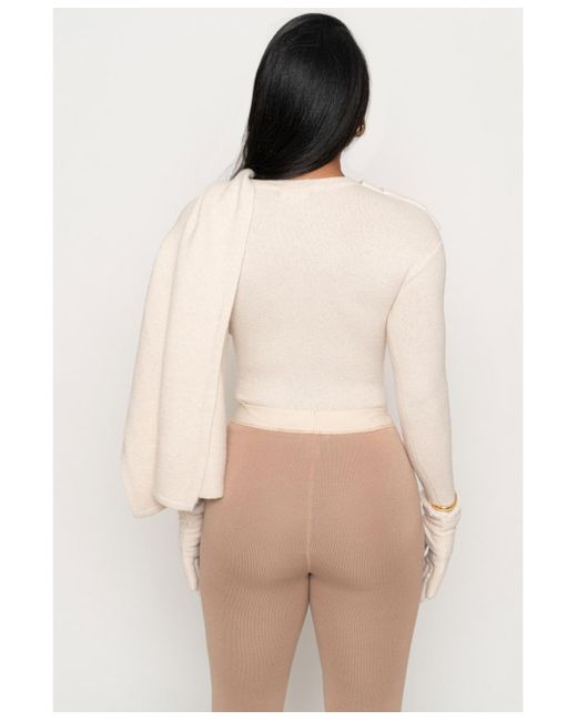 JLUXLABEL Natural Ribbed Scarf Top