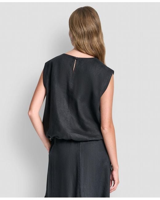 DKNY Black Drawstring Hem Sleeveless Top