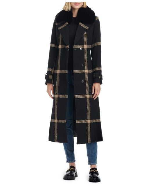 Vince Camuto Black Double-breasted Maxi Wool Blend Coat