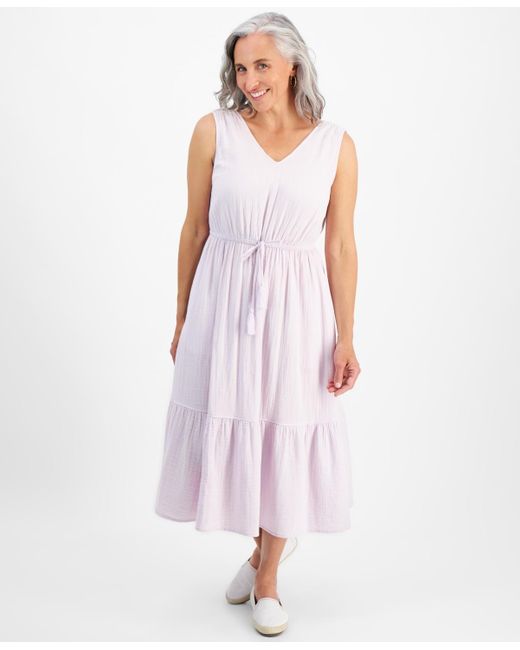 Style & Co. Purple Petite Cotton Sleeveless Midi Dress