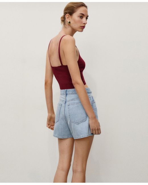 Mango Blue High-waisted Straight-fit Denim Shorts