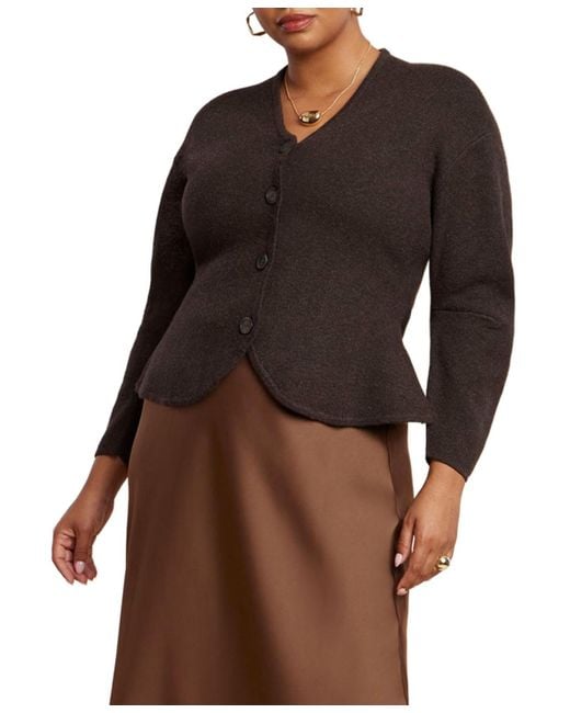 Eloquii Brown Plus Size Structured Lurex Cardigan