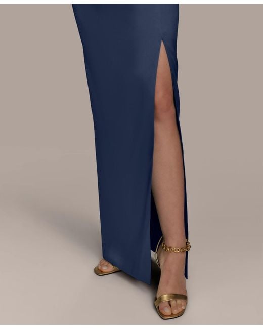 Donna Karan Blue Ruched Strapless Gown