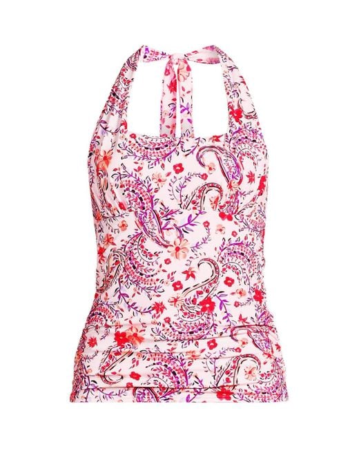 Lands' End Pink Chlorine Resistant Square Neck Halter Tankini Swimsuit Top