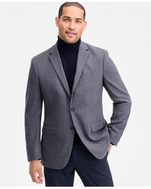 Kenneth Cole Men's Blue Slim-fit Techni-cole Houndstooth Sport Coat