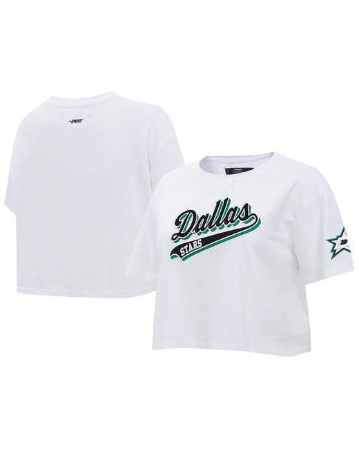 Pro Standard Blue Dallas Stars Boxy Script Tail Cropped T-shirt