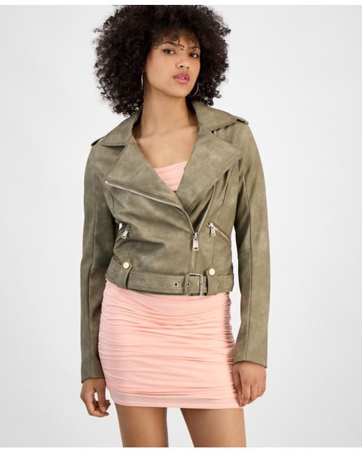 Guess Green Concetta Faux-leather Moto Jacket
