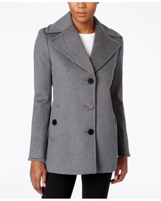 Calvin Klein Wool-cashmere Single-breasted Peacoat, Created For Macy's in Light Gray (Green) - Lyst