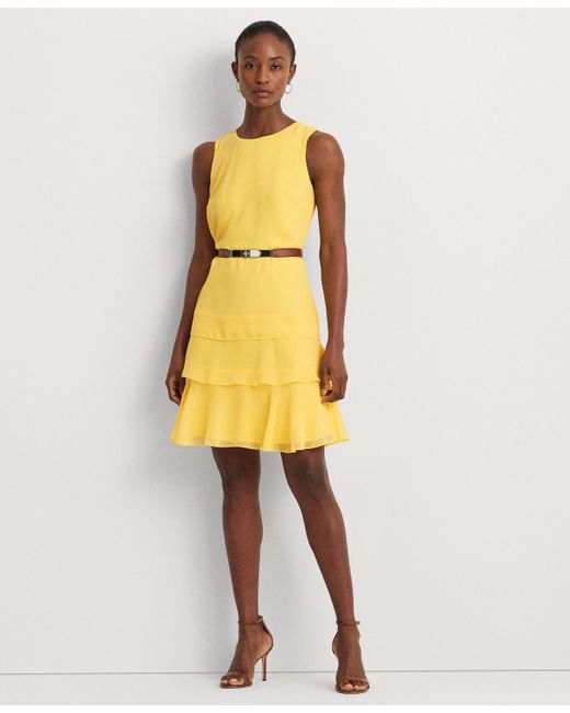 Lauren by Ralph Lauren Yellow Georgette Shift Dress