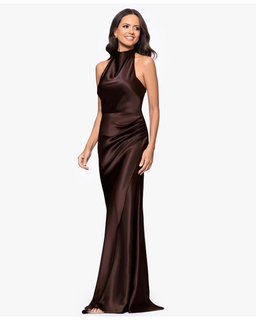 Betsy & Adam Women's Purple Cowl Halter Neck Charmeuse Long Dress -  www.ice4pros.com.br