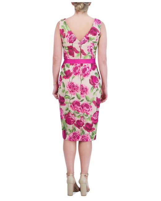 Eliza J Pink Floral-embroidered Sheath Dress