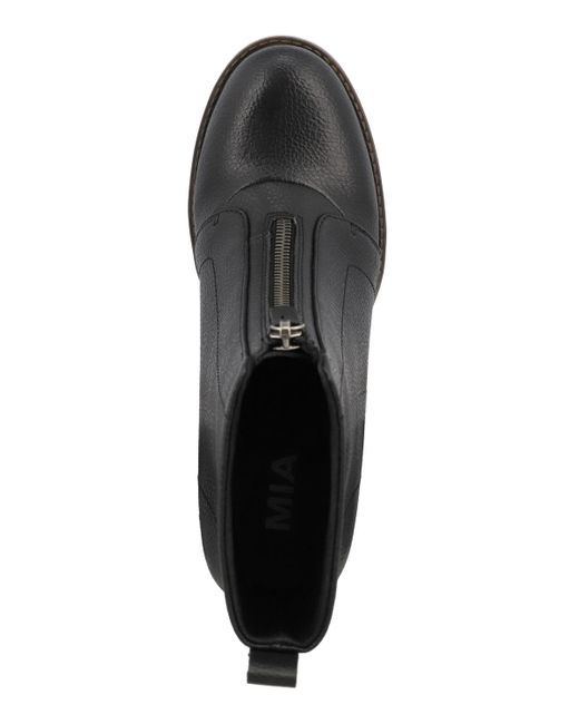 MIA Black Fabiola Front Zip Stacked Heel Ankle Booties
