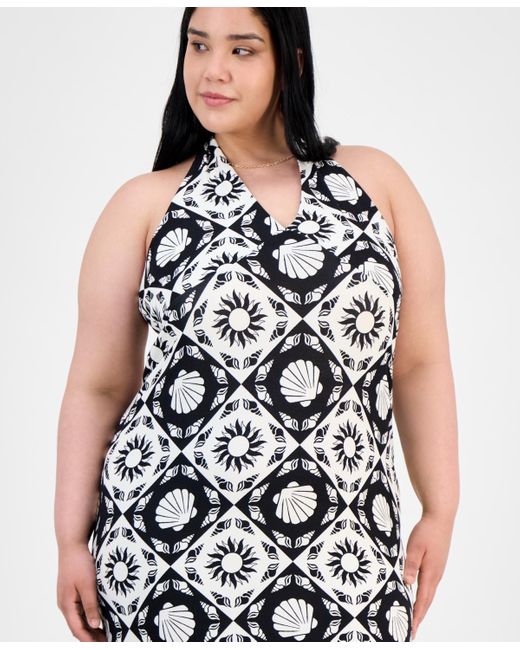 Derek Heart White Trendy Plus Size Mixed-print Halter Maxi Dress