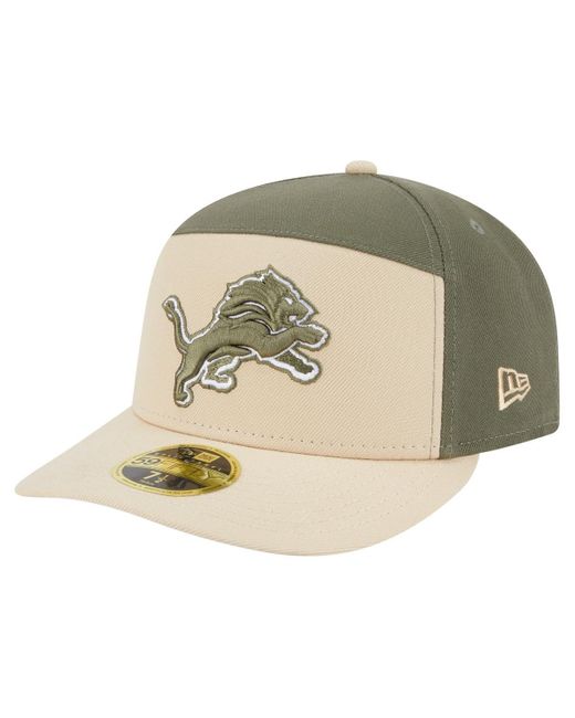 KTZ Natural Light Beige/olive Detroit Lions Two-tone Color Pack Split Panel 59fifty Fitted Hat for men