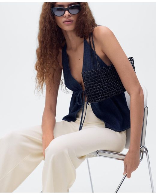 Mango White Crop Knit Pants