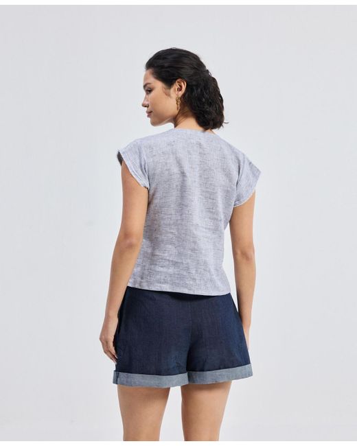 REISTOR Blue Deep V-neck Short Top