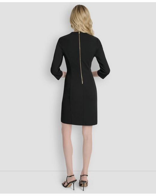 DKNY Square Neck 3/4 Sleeve Sheath Dress in Black | Lyst