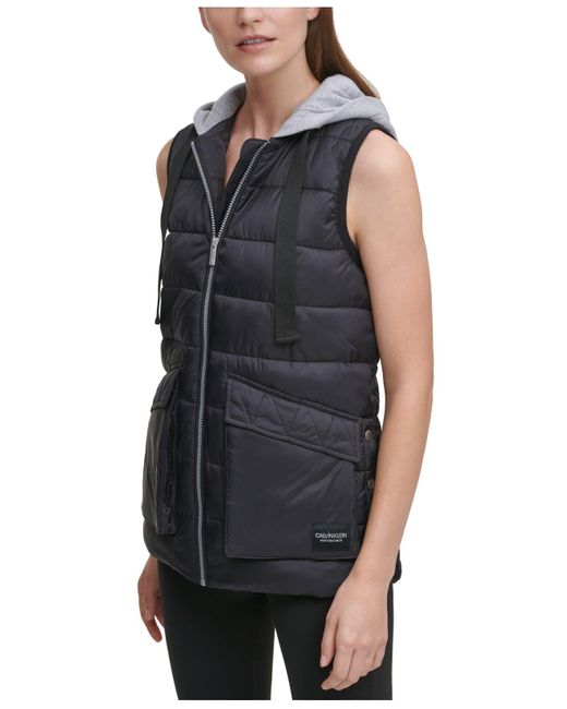 Calvin Klein Black Performance Cargo Pocket Hooded Puffer Vest