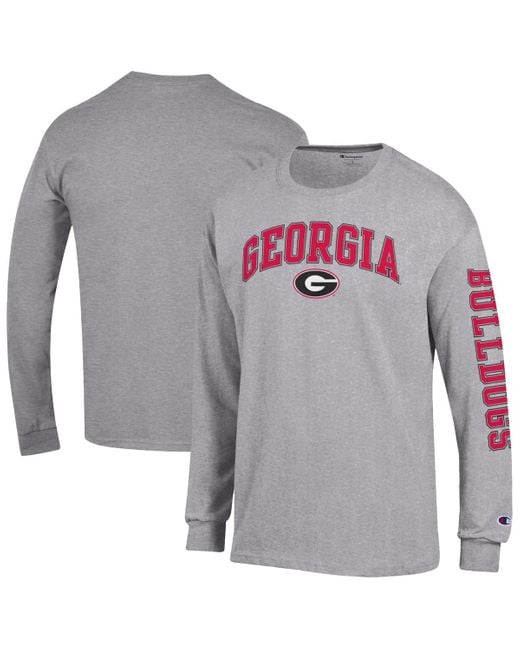 Champion Gray Georgia Bulldogs Arch Over Logo 2-hit Long Sleeve T-shirt for men