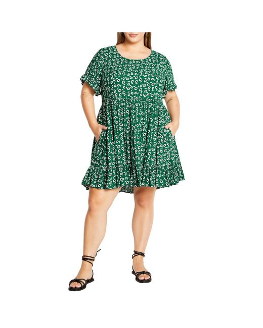 City Chic Green Plus Size Nikki Print Dress