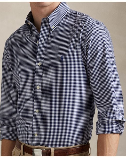 Polo Ralph Lauren Blue Slim-fit Gingham Stretch Poplin Shirt for men