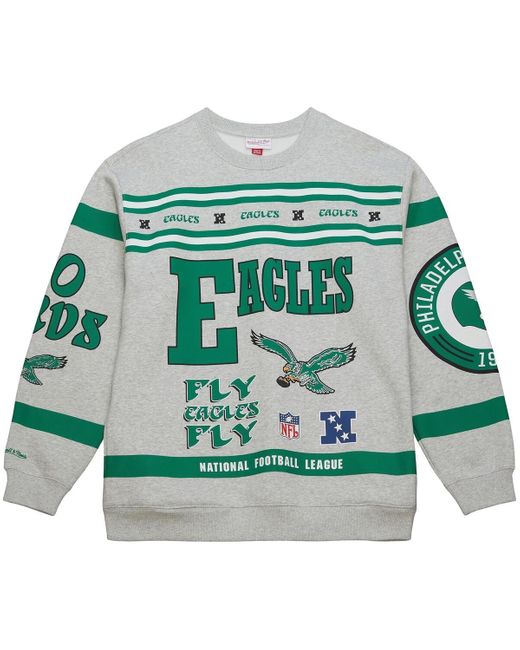 Mitchell & Ness Green Philadelphia Eagles All Over Print Fleece Crewneck Sweatshirt for men