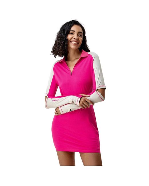 Bellemere New York Pink Belle Mere Half-zip Two-way Long And Half Sleeves Mini Dress