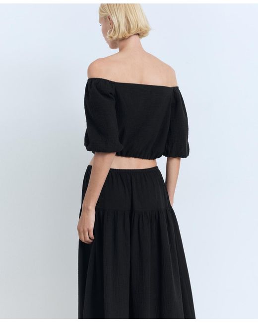 Mango Black Puff Sleeve Strapless Blouse