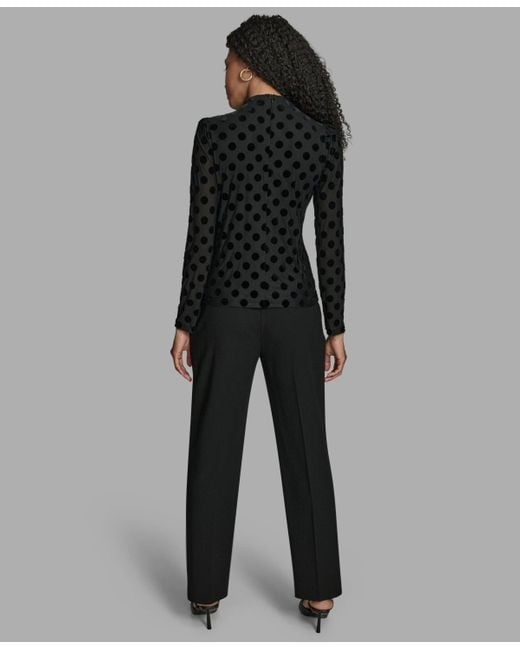 BCBGMAXAZRIA Black Polka Dot Print Long Sleeve Blouse