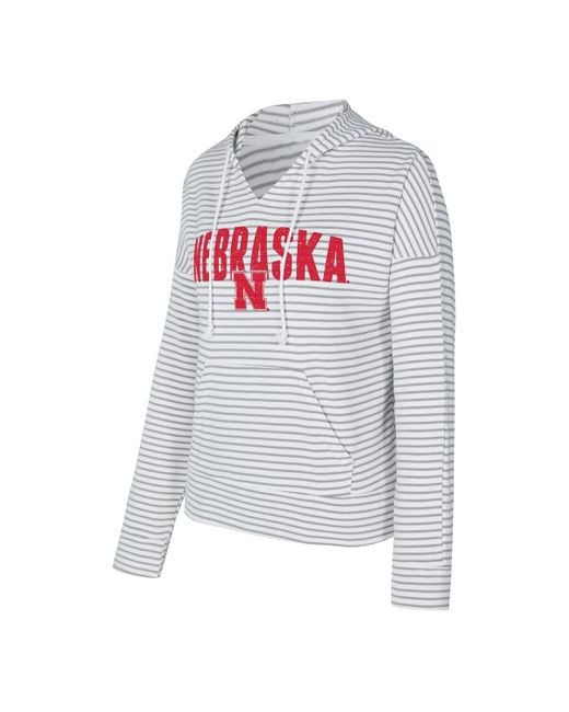 Concepts Sport White/gray Nebraska Huskers French Terry Striped V-neck Pullover Hoodie for men