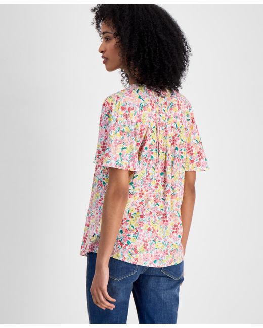 Tommy Hilfiger White Pintucked Floral-print Top