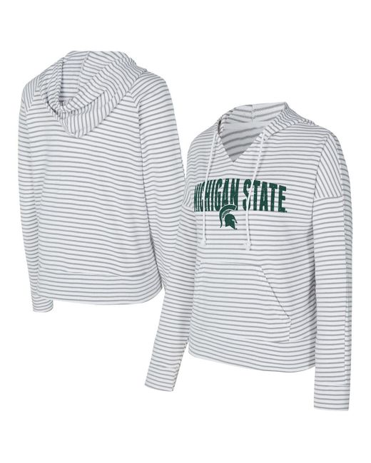 Concepts Sport White/gray Michigan State Spartans French Terry Striped V-neck Pullover Hoodie