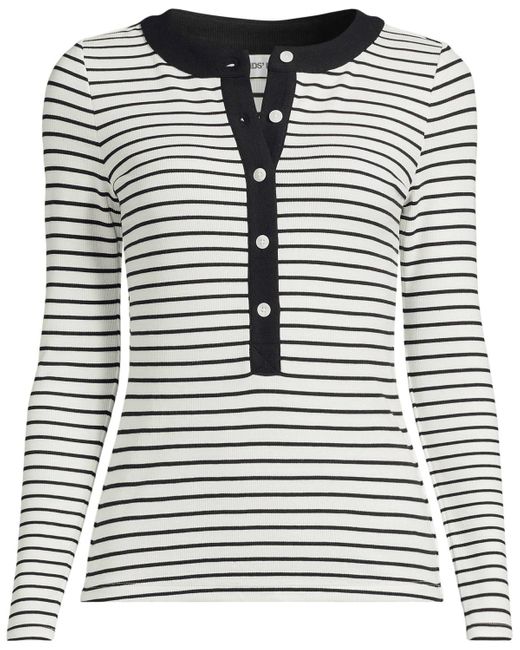 Lands' End Gray Drapey Rib Fitted Long Sleeve Henley T-shirt