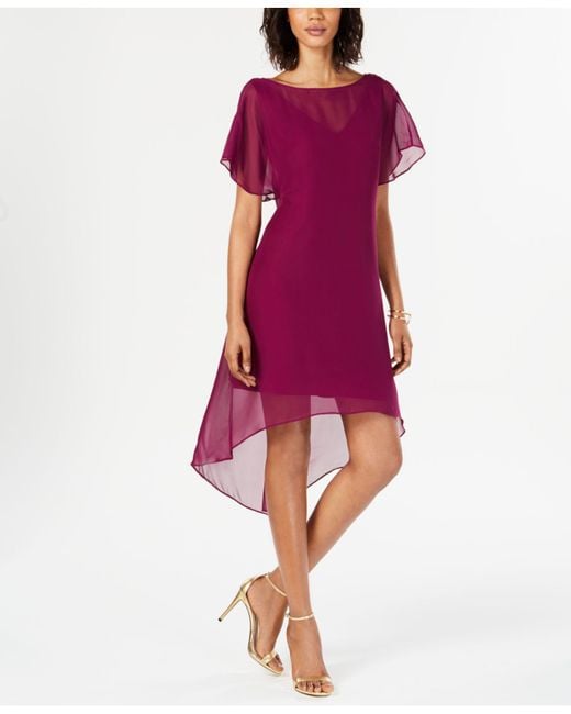 Adrianna Papell Purple Chiffon-overlay A-line Dress