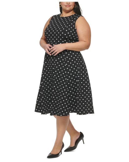 Calvin Klein Plus Size Dot-print Fit & Flare Dress in Black | Lyst
