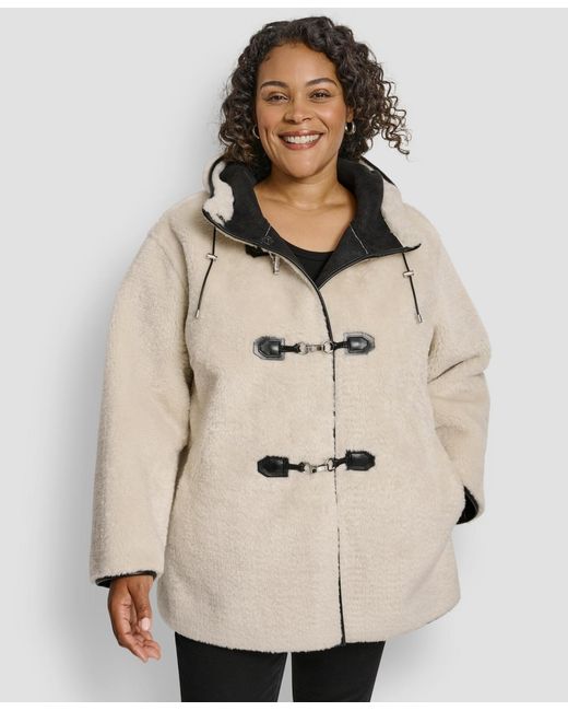 DKNY Natural Plus Size Hooded toggle Coat