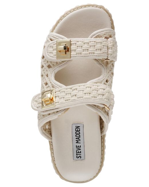 Steve Madden White Bigschmona Platform Buckle Footbed Slide Sandals