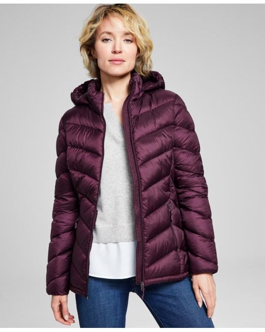 Charter Club Purple Packable Hooded Puffer Coat