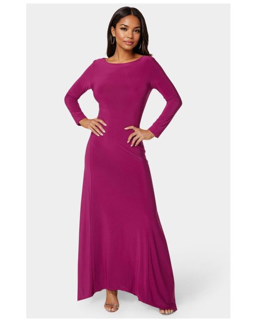 Bebe Purple Jersey Cowl Back Maxi Dress