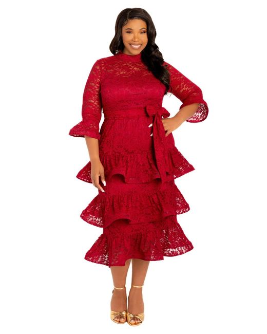 Buxom Couture Plus Size Lace Bell Sleeve Tiered Dress | Lyst