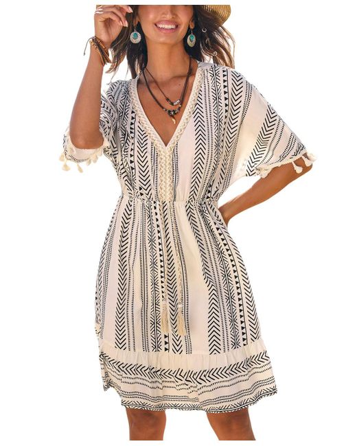 CUPSHE White Quiet Adventure Boho Mini Beach Dress