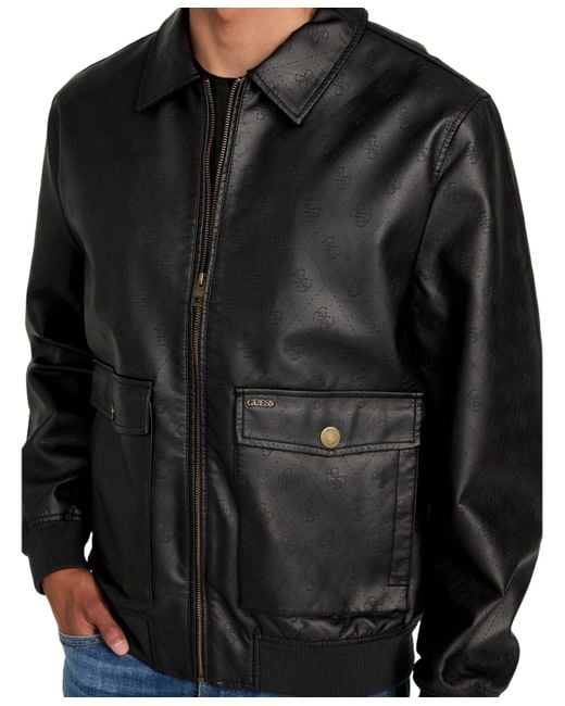 Guess Black Monogram Aviator Jacket for men