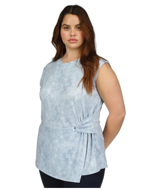 Michael Kors Blue Michael Plus Size Printed Sleeveless Twist-waist Top