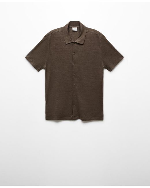 Mango Brown Slim Fit 100% Linen Polo Shirt for men