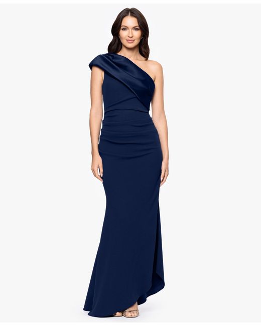 Betsy & Adam Blue Petite One-shoulder Dress