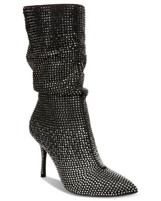 Thalia Sodi Black Raquell Slouch Pointed-toe Embellished Dress Boots